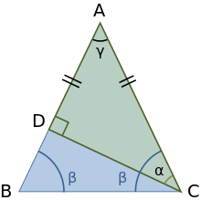 isosceles triangle with equal sides ab = ac divided into two