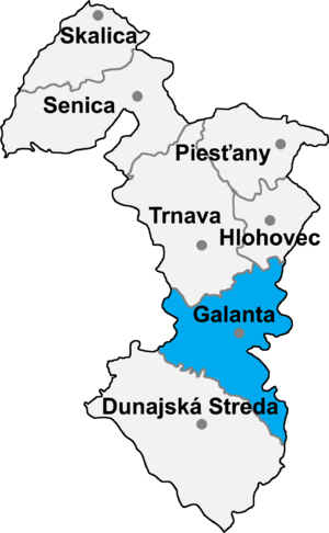 location of galanta district in the trnava region