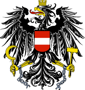 奥地利 奥地利国徽描绘着一头老鹰一爪爪着锤子,另一爪爪着镰刀.