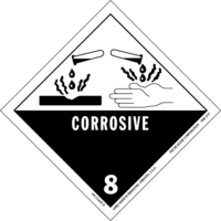 一个菱形的带有数字8和"corrosive"的标签,并指出这种液滴会腐蚀材料