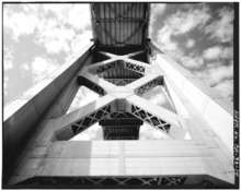 Cross bracing on a bridge tower