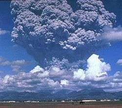 Ash plumes reached a height of 19 kilometres (12 mi) during the climactic explosive eruption at Mount Pinatubo, Philippines in 1991.