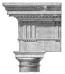 Theater of Marcellus: cone-shaped guttae pictured below the triglyph in the Doric order