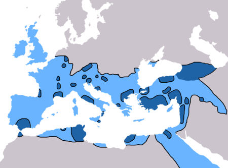 spread of christianity by ad 600 (shown in dark blue is the