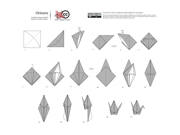 instructions on folding the origami crane, using the yoshizawa–