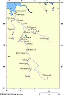 Watershed of the river Weser.