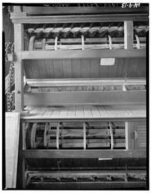 Flour dressers open showing reels for separation and cleaning brushes, Easton Roller Mill, West Virginia, U.S.