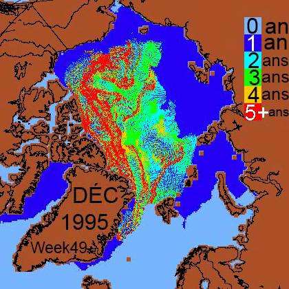 Dérive et diminution des vieilles glaces entre la 41e semaine de 1981 à la 49e semaine 2010.