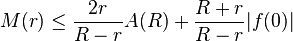 M(r) \le \frac{2r}{R-r}A(R)+\frac{R+r}{R-r}|f(0)| 