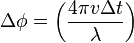 \Delta\phi = \left(\frac{4\pi v \Delta t}{\lambda}\right)