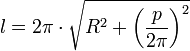 l = 2\pi\cdot \sqrt{R^2+\left(\frac{p}{2\pi}\right)^2}