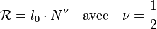 \mathcal{R} = l_0 \cdot N^{\nu} \quad\textrm{avec}\quad \nu=\frac{1}{2}