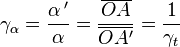 \gamma_\alpha =\frac{\alpha \ \! '}{\alpha}= \frac{\overline{OA}}{\overline{OA'}}=\frac 1 {\gamma_t}