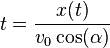 t=\frac{x(t)}{v_0\cos(\alpha)}