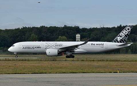 F-WWYB, A350-941 MSN005. Ce prototype fut chargé par Fondation Airbus, en avril 2015, de transporter de matériaux humanitaires et d'équipes médicales vers le Népal.