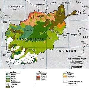 Un exemple de carte ethnique : les groupes ethnolinguistiques de l'Afghanistan (CIA, 1997).