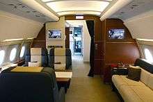 Cabine d'un ACJ318-112, HB-IPP. Plus grande que celles d'autres Business Jet.