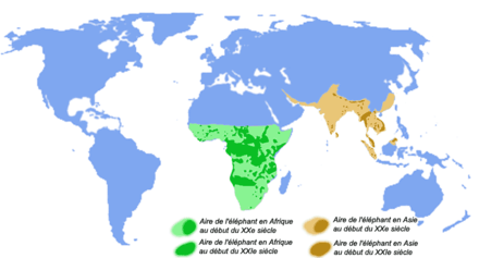 Évolution des aires de peuplement de l'éléphant.