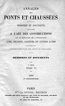 Page de couverture d’un exemplaire de la revue des Annales des Ponts et Chaussés. Le premier exemplaire est paru en 1831.