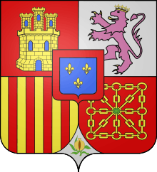 Armoiries des Bourbons d'Espagne, composées de celles de Castille, de Leon, d'Aragon, de Navarre, de Grenade et des Bourbons-Anjou