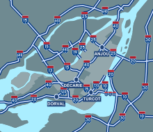 Carte du réseau d'autoroutes et des principaux échangeurs de Montréal