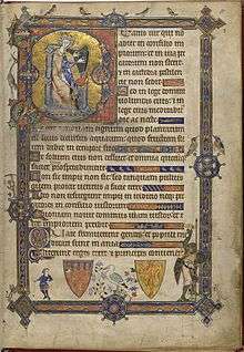 Psautier d'Alphonse. Vers 1281-84. Le texte est vu comme partie d'un tableau.