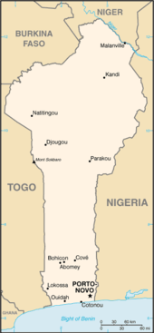 Localisation et frontières du Bénin.