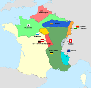 Régions françaises occupées par les coalisés en 1815-1818