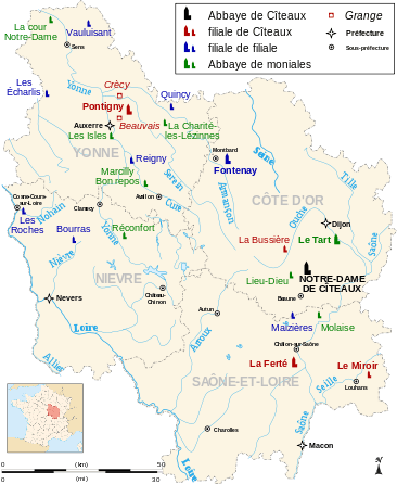 Implantation des Cisterciens en Bourgogne au XIIe siècle.