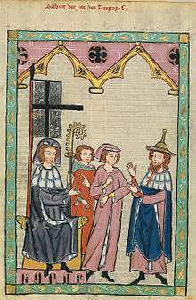 Coiffes et chapeaux médiévaux (Enluminure du Codex manesse, 1320)