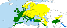 Carte de répartition du Pigeon ramier.