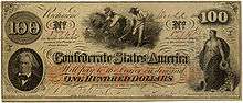 Un billet de banque confédéré de 100 dollars daté du 22 décembre 1862.