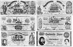 Six billets de banques représentant des dollars de la Confédération