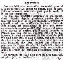 Les confettis exceptionnellement autorisés à Paris en 1922[94].