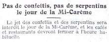 L'interdiction des confettis et serpentins à Paris en 1919[84].