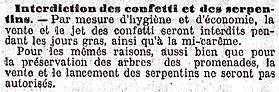 L'interdiction des confettis et serpentins à Paris reconduite pour 1921[85].