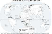 Carte des principaux pays producteurs de diamants dans le monde