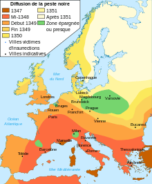 Carte de diffusion de la peste noire.