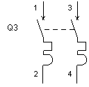 Schéma électrique d'un disjoncteur magnéto-thermique bipolaire.