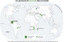 Carte des principaux pays producteurs d'émeraudes dans le monde