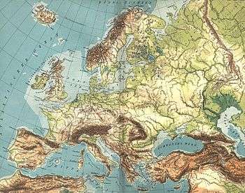 Carte de l'Europe géographique présentant les reliefs.