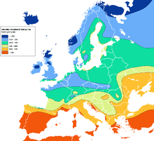 L'ensoleillement en Europe (nombre d'heures par an)