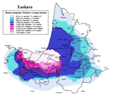 Aire linguistique du basque depuis 2000 ans