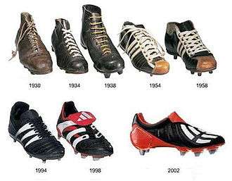 Évolution des chaussures de football de 1930 à 2002.