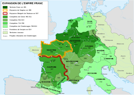 Carte de l'expansion du pouvoir des Francs de 481 à 814