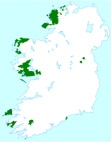 Régions où l'irlandais est le plus concentré (Gaeltachtaí)