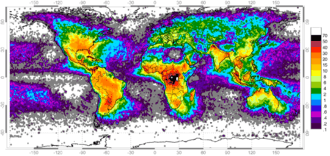 Carte mondiale avec la fréquence de la foudre