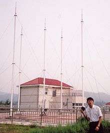 Antennes faisant partie d'un réseau de détection de la foudre en Chine. Ce réseau peut détecter les éclairs en trois dimensions dans les orages