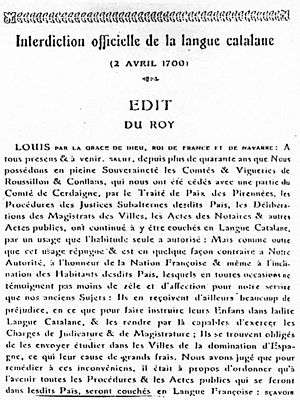 Décret d'Interdiction Officielle de la Langue Catalane.