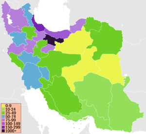 Densité de population par province en Iran.